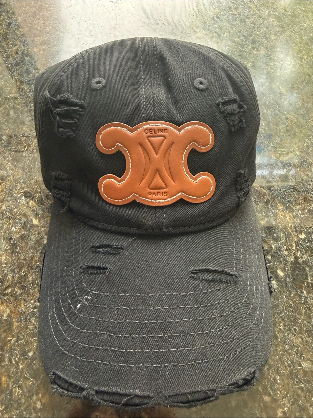 Celine Black Baseball Cap with Cream Label